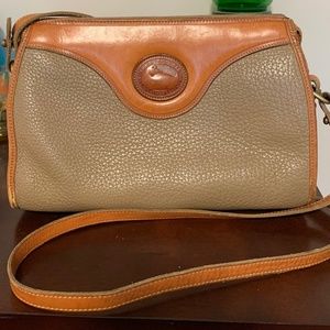 Vintage Dooney & Bourke Medium Crossbody Bag Beige Taupe Tan Leather Purse